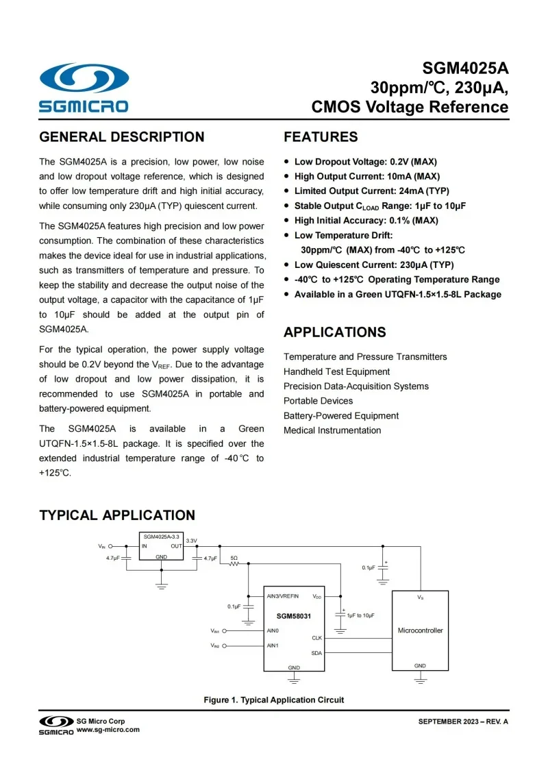 

10 шт./лот SGM4025A-3.0XURO8G/TR UTQFN-8,Маркировка: 0L6,30ppm/ ℃ , 230 мкА, CMOS опорное напряжение, электроника, интегральная схема IC