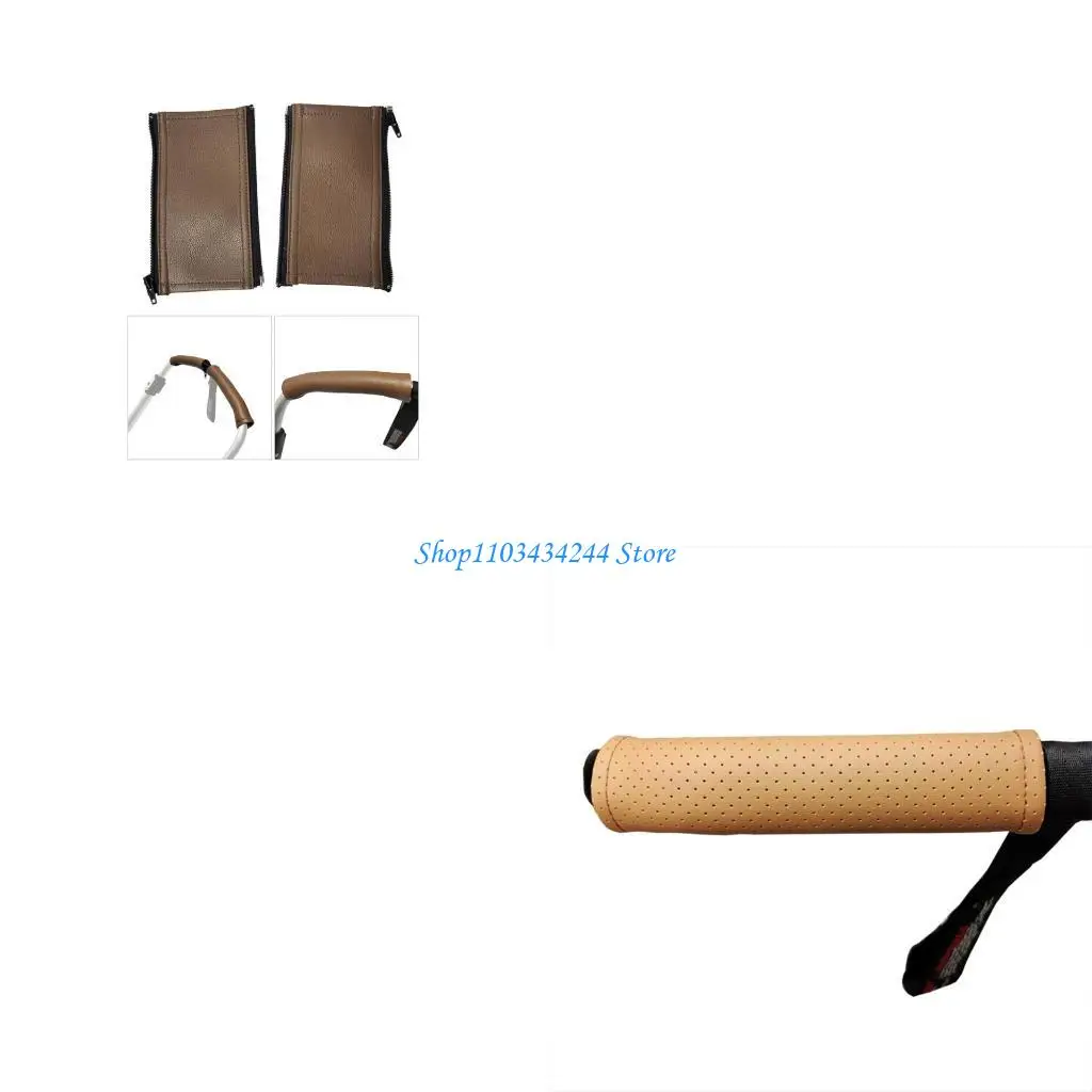

PU Leather Strollers Handle Cover Zippered Design Protector for Dedicated Model