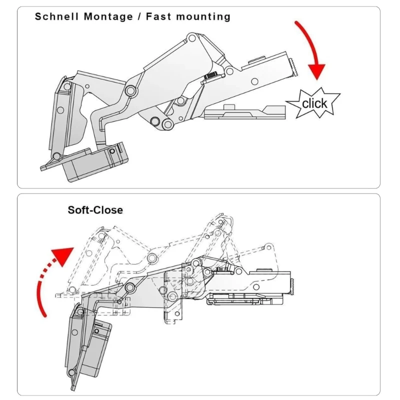 Upgrades Wide angles Hinge 165° with Soft Close Precisions Engineered Soft Close Hinges Feature & Height Adjustment 517A
