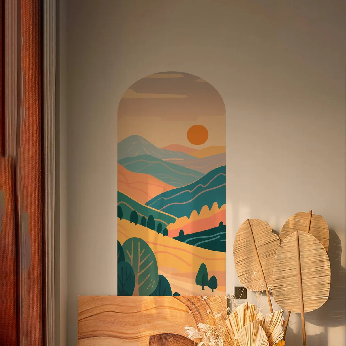 

Hand-Painted Arch Landscape Wall Decals - New Scenic Mountain Stickers for Kids' Room, Living Room & Bedroom