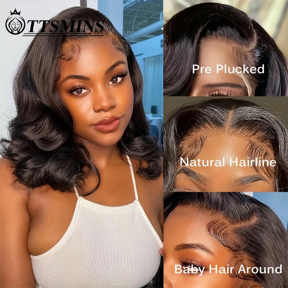 Wig Bob basah dan bergelombang pendek tanpa lem 13x4 HD Wig rambut manusia renda depan tidak terlihat rambut Remy Brasil pra pencabutan dengan rambut bayi