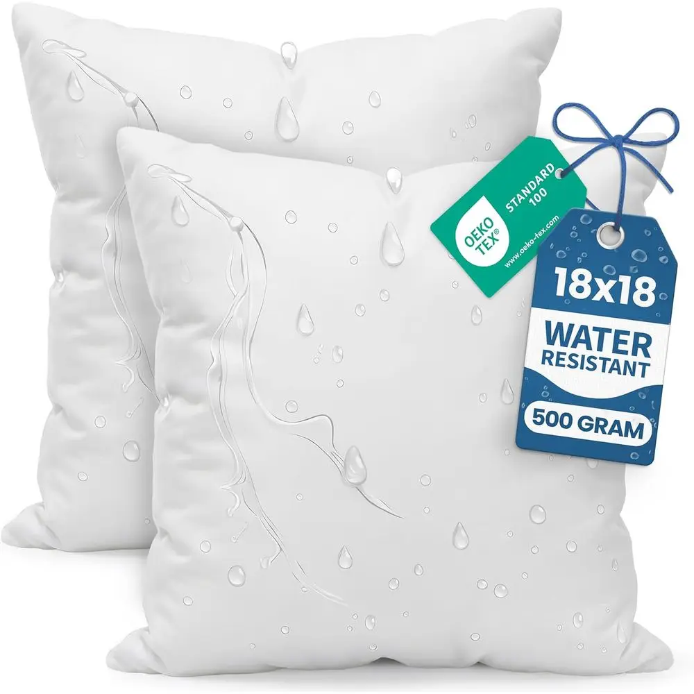 

Outdoor Pillow Inserts 18 x 18 Inches (Pack of 2, White), Water Resistant Garden Throw Pillows for Patio and Porch Furniture