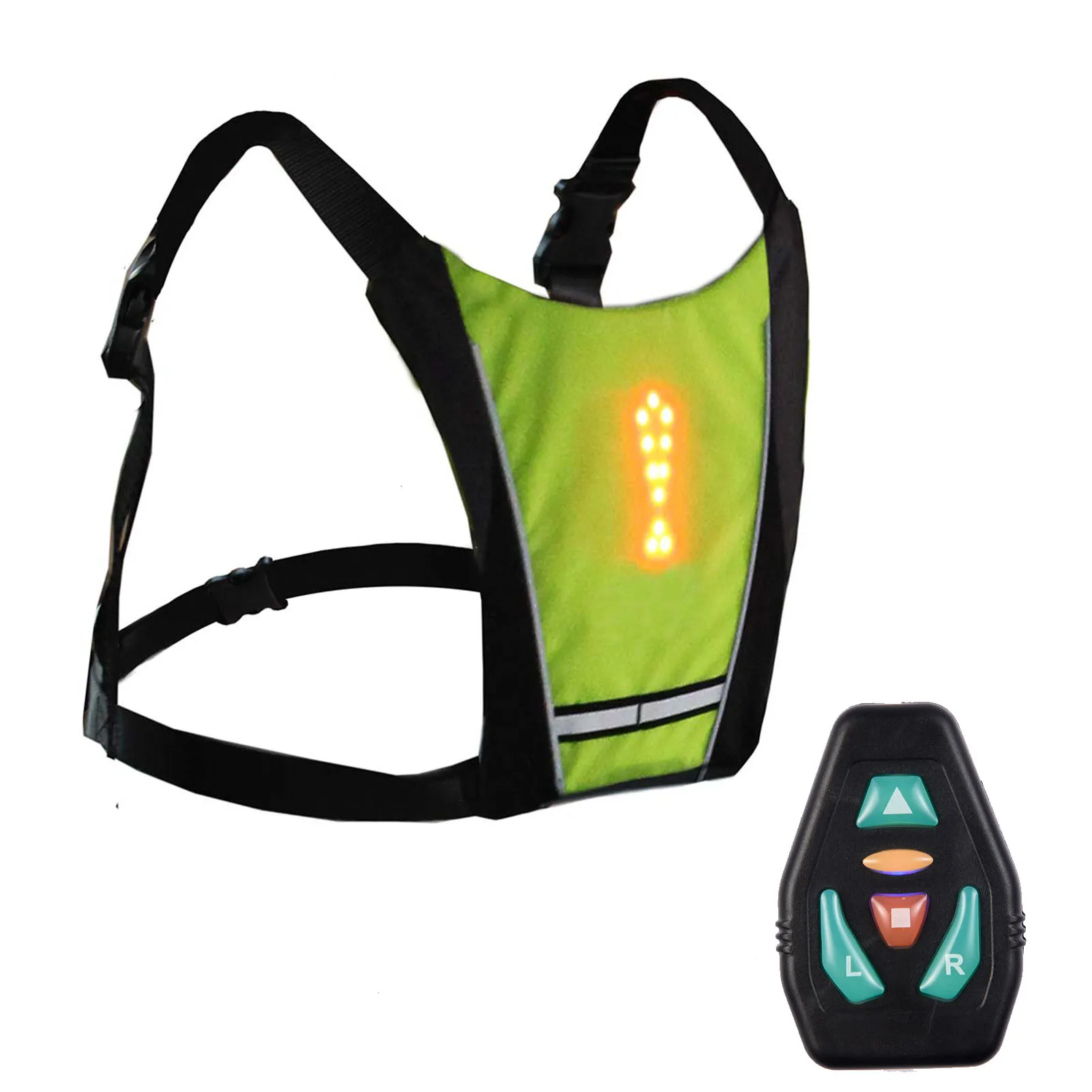 Unisex Wireless Reflective Cycling Vest 4 LED Turn Signal Light Vest USB Rechargeable Backpack Guiding Light With Remote Control