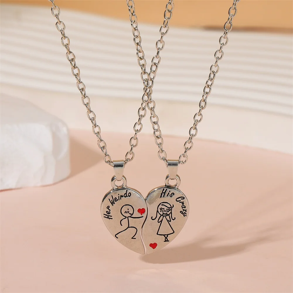Romantic Her Weirdo His Crazy Necklace Set For 2 Broken Heart Puzzle Show Love Pendant Choker For Lovers Couple Gift Wholesale
