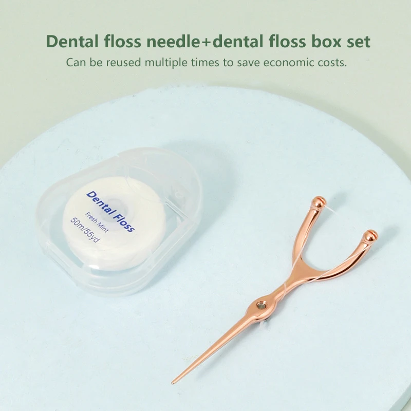 

Stainless Steel Toothpick Dental Floss Reusable For Y Shape Flossing Holder Set Portable ECO-friendly Teeth Cleaning Tools