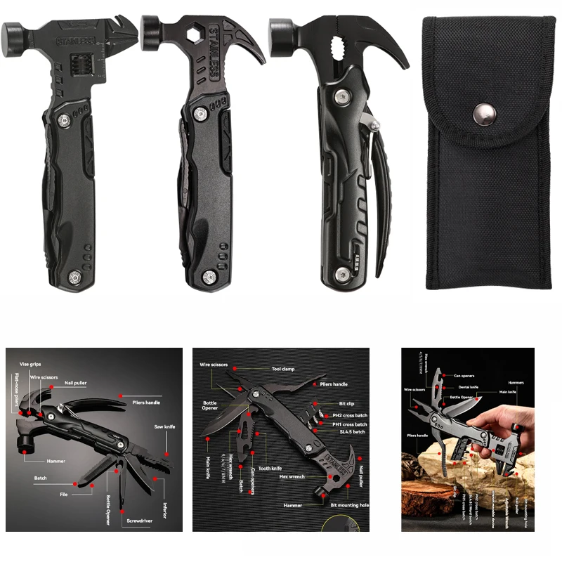 Almighty Wrench Hammer Combination Universal Folding Pliers EDC Tool Wrench Universal Folding Pliers Multi Functional Hand Tools