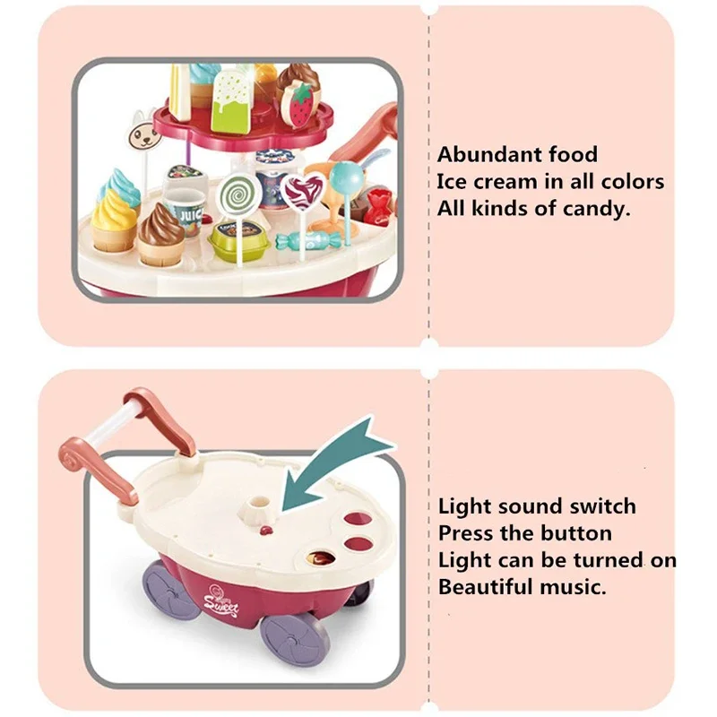 เด็กจําลองเกมครัวของเล่น Candy Cart House ไอศกรีมทําอาหารชุดของเล่นแกล้งทําเป็นเล่นของเล่นสาวของขวัญ