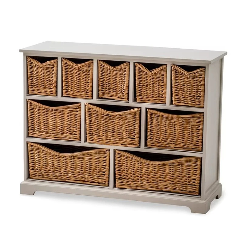 

10 Drawer Bathroom Hallway Wicker Basket Locker Unit