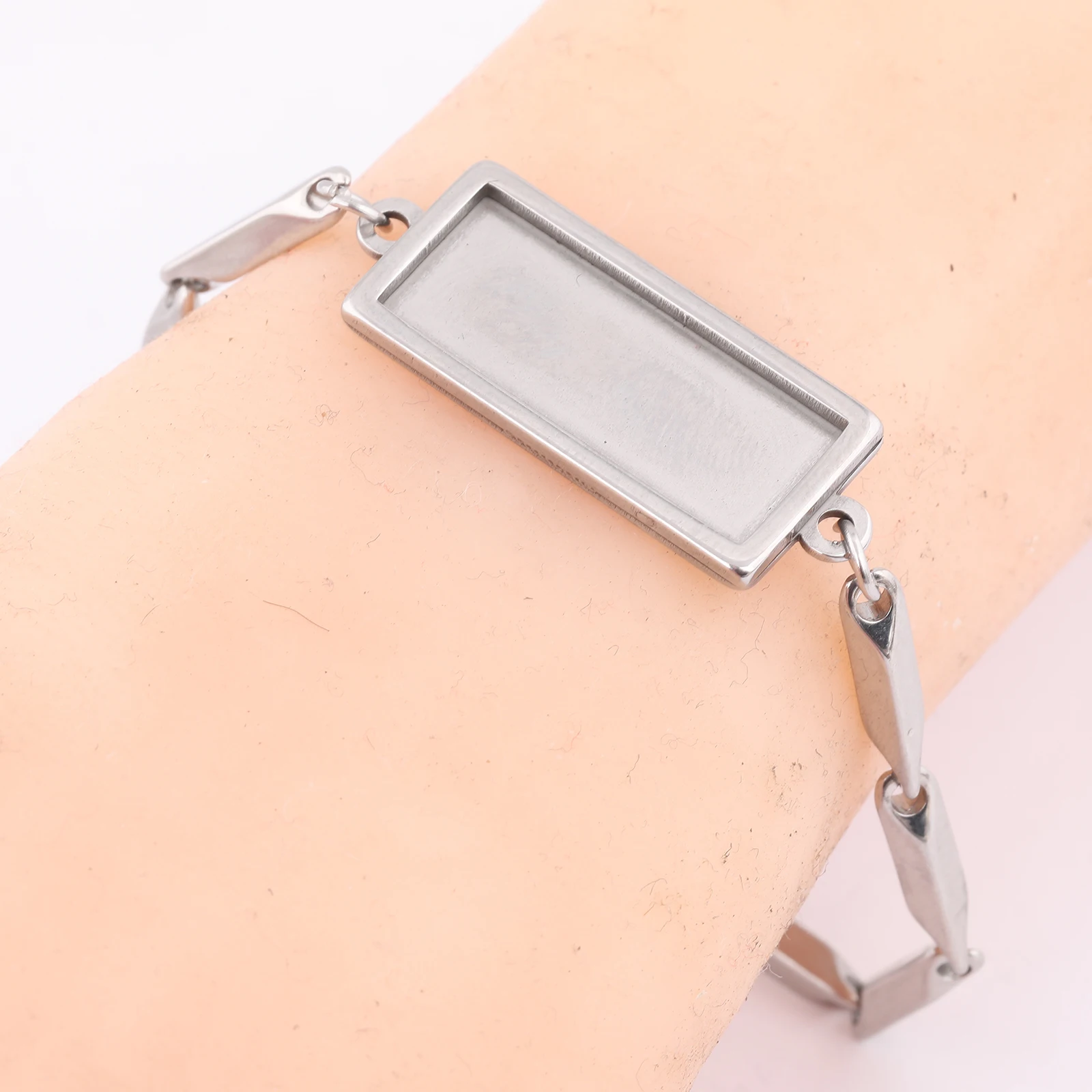2pcs Stainless Steel Chain Bracelet Bezel Blanks Fit 10x25mm Rectangle Cabochon Bracelets Base Settings Diy Jewelry Findings image 4