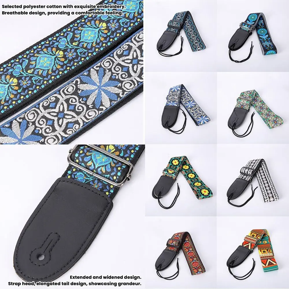 Colorful Printed Guitar Strap Adjustable Widening Guitar Crossbody Strap Ethnic Style Guitar Accessories Ukulele Straps Belt