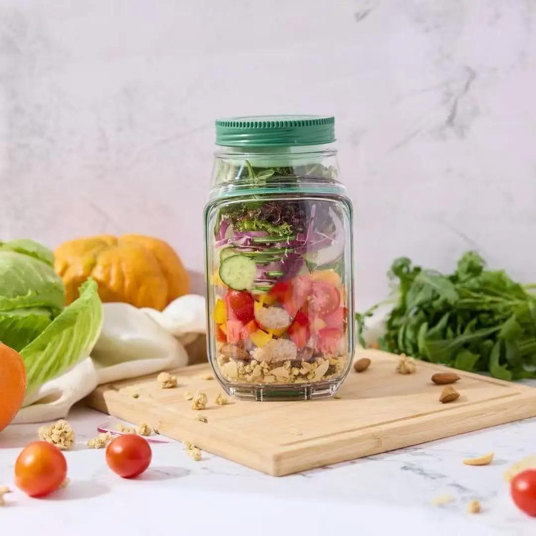 

The Salad Pod Salad Jar -Leakproof Portable Salad Container with Lid Clear Food Storage Cup with Side Opening Spill-Proof Design