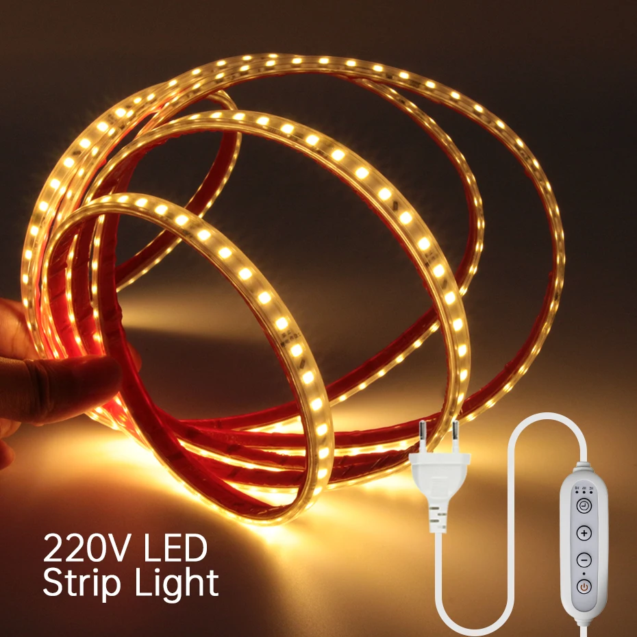 

Светодиодная лента 220В, 1-25м, водонепроницаемая, 2835 SMD, с диммером и таймером, самоклеящаяся, для дома и сада (ЕС, Австралия, Великобритания)