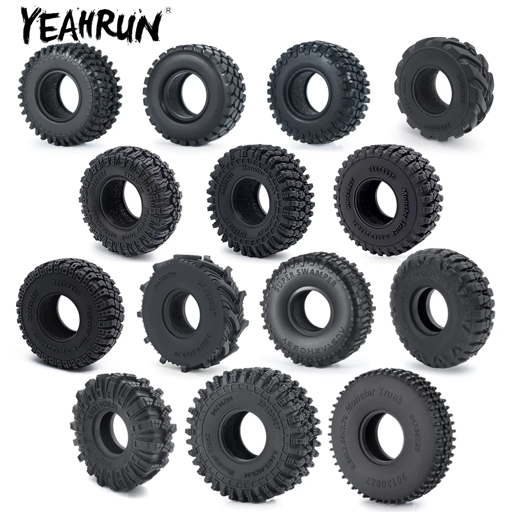 YEAHRUN 4 szt. 1,0-calowe miękkie gumowe opony do kół 50/54/58/62/64/65 mm do TRX-4M 1/18 Axial SCX24 1/24 RC Crawler Car Upgrade Parts