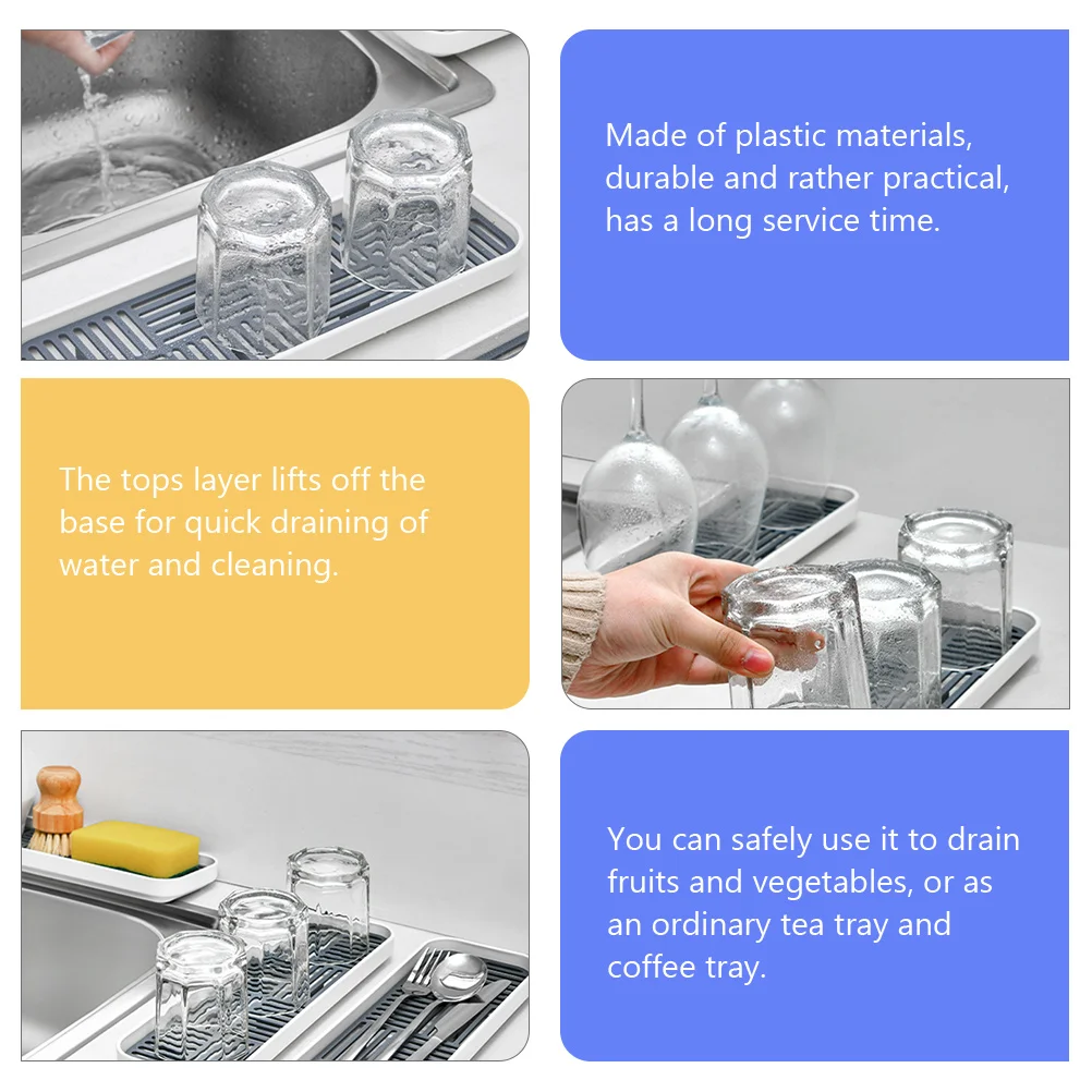 

Plastic Double Layer Drain Tray Kitchen Dish Drainer Easy Clean Space Saving Fruit Vegetable Water Filter Tray