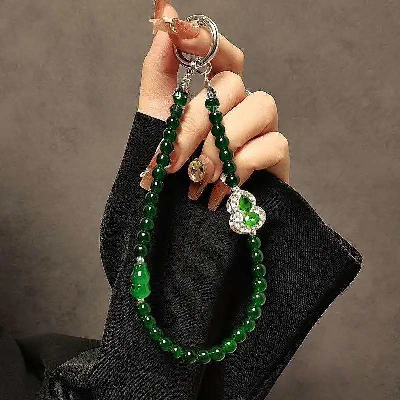 Retro-Handykette im Kürbis-Stil mit Strasssteinen, Perlen und Kristallen, chinesischer Stil, Handgelenkskette, modisches Accessoire – Detail 2