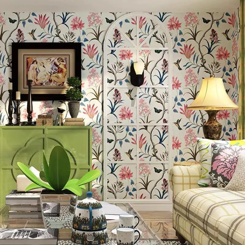 

Flower and Bird Self-adhesive Wallpaper Home Decoration Materials Bedroom Living Room TV Background Wall Plant PVC Wallpaper