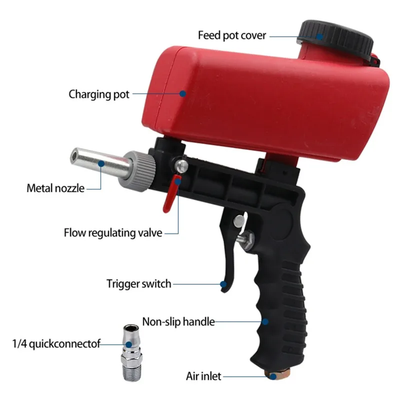 

90psi Portable Gravity Sandblasting Gun Aluminium Pneumatic Sandblaster Spray Sand Removal Blasting Power Machine