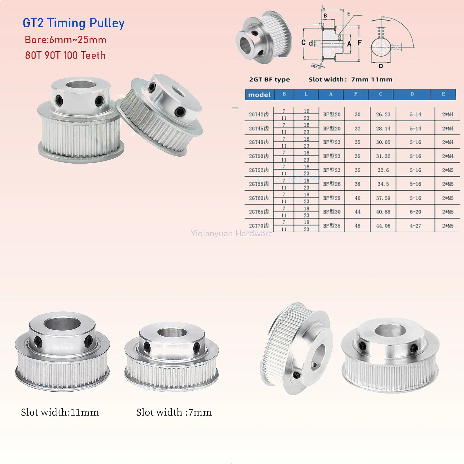 

Yiqianyuan 3D Printer 2GT Synchronous Pulley 80T 90T 100T Teeth 6/10mm Width Bore 6-25mm Timing Belt Wheel