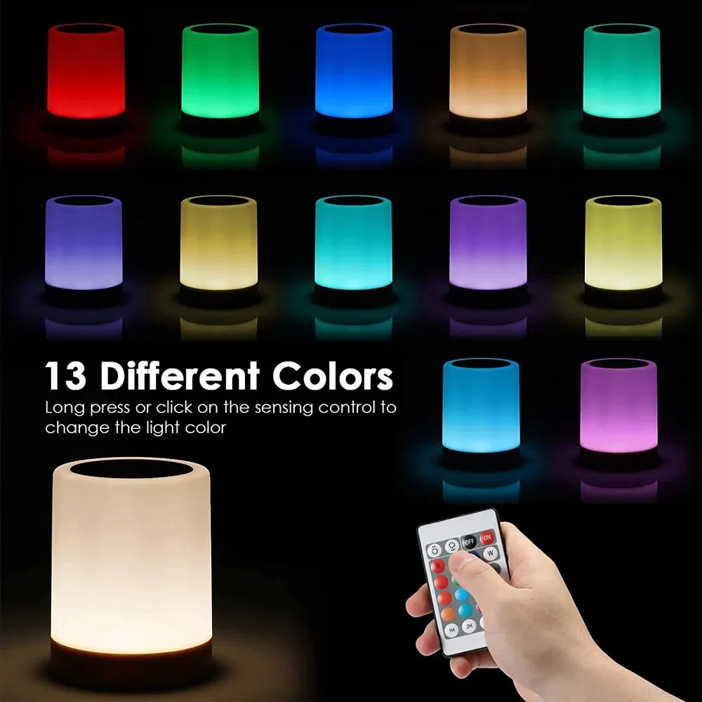 Touch Bedside Light, Bedroom Night Light, Dimmable Desk Light, Remote Control 13 Color Changing Light, Timed Shutdown, USB Charg