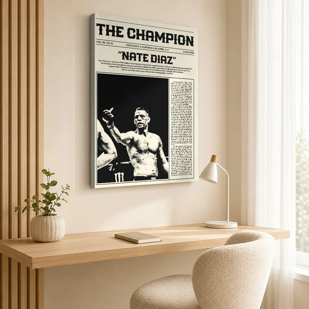 Nate Diaz MMA Champion Canvas Poster Personalized Photo Sports Portrait Wall Art for Bedroom Decor Ready to Hang Gift for Fans