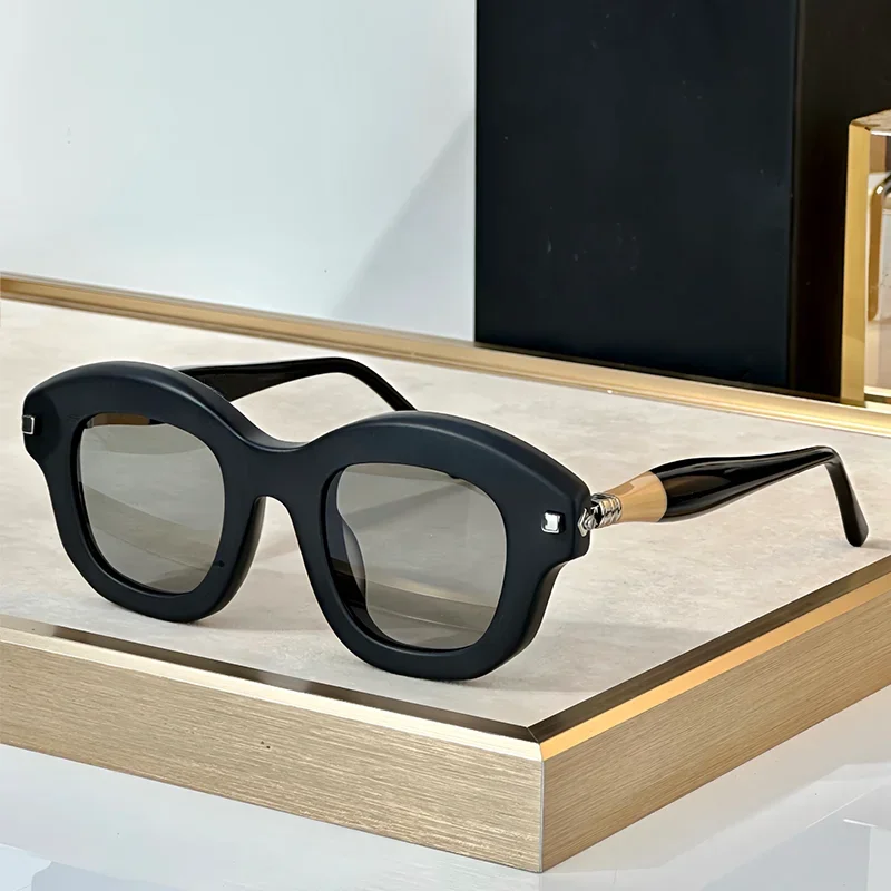 2026 Retro Cat Eye Sunglasses For Men Thick Acetate Frame UV400 Dark Lens Luxury Fashion Shades Eyewear