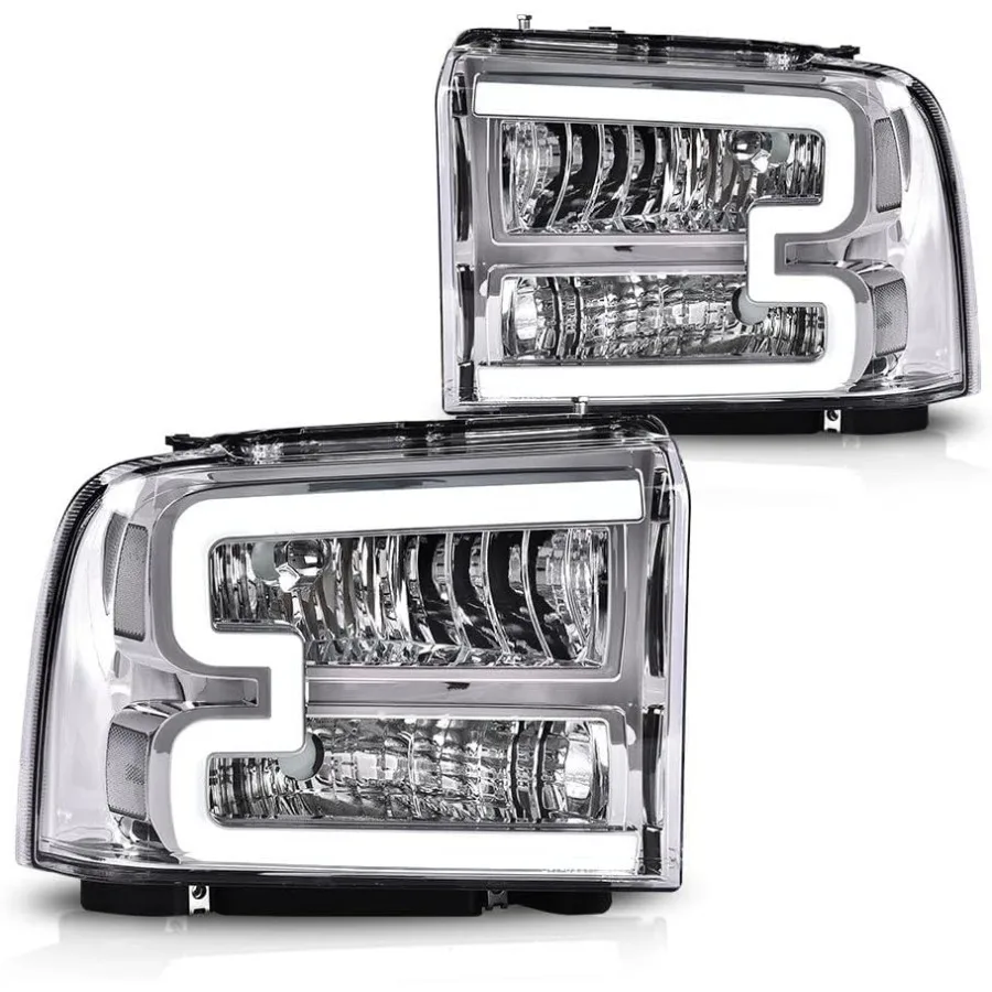 

LED DRL Headlights Assembly for 20052007 F250 F350 F450 F550 Super Duty Trucks with Clear Lens Chrome Housing and Clear Reflec