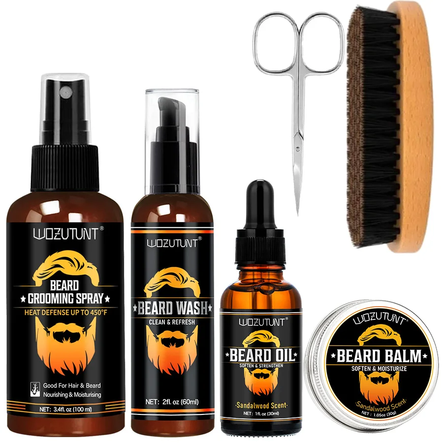 Men's Beard Growth Kit, Beard Wash, Grooming Spray,Oil,Balm Professional Facial Hair Care Products Mustache Styling Accessories