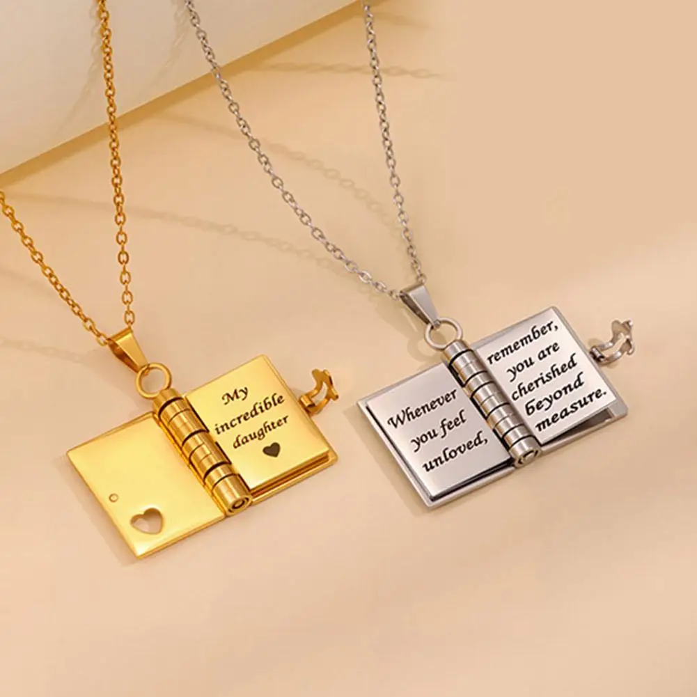 My Little Star Book Pendant Necklace for Daughter Openable Pages Engraved Letter Stainless Steel Necklace For Birthday Gift
