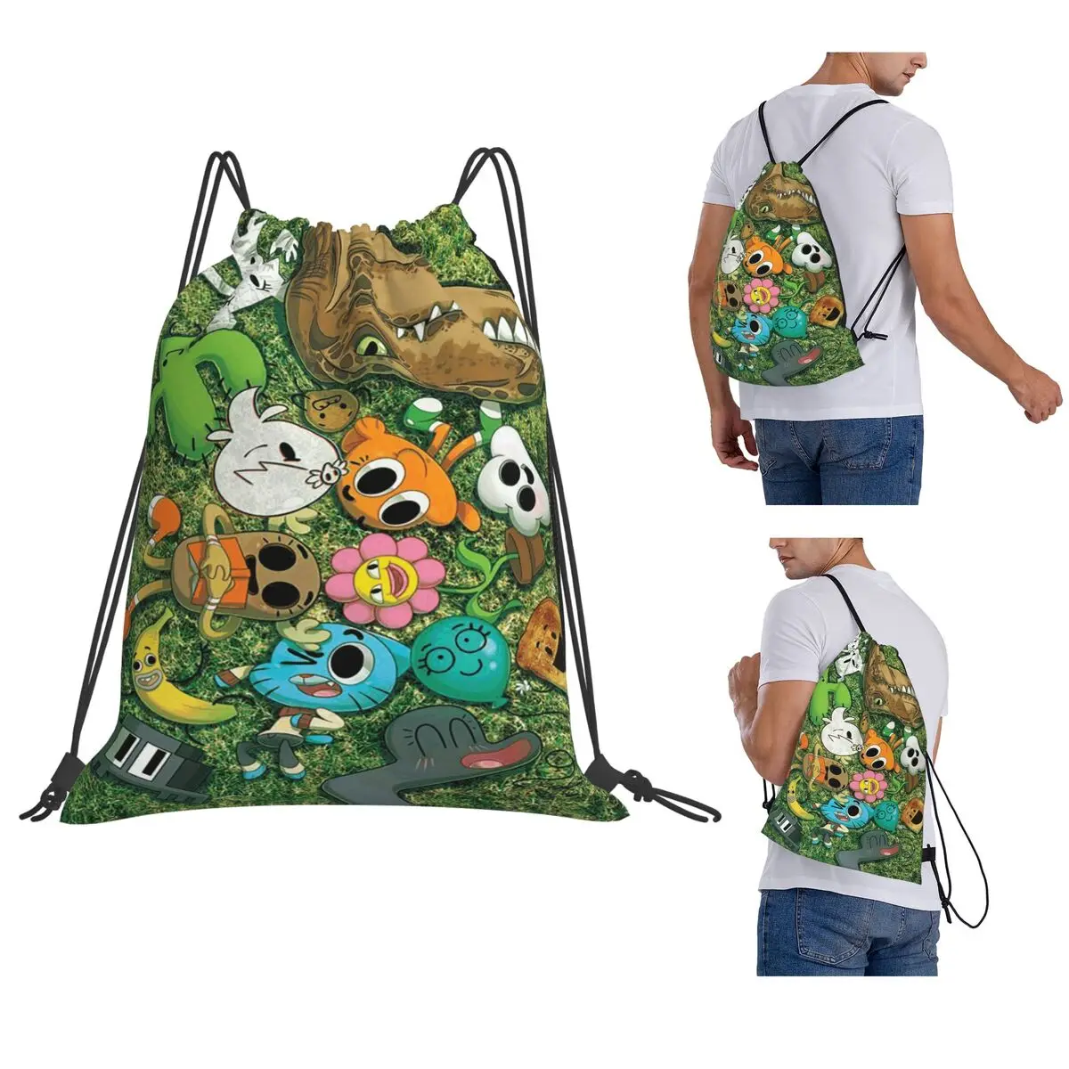 The Amazing World Of Gumball Cartoon Backpacks Portable Drawstring Bags Sports Bag Book Bags for Travel School