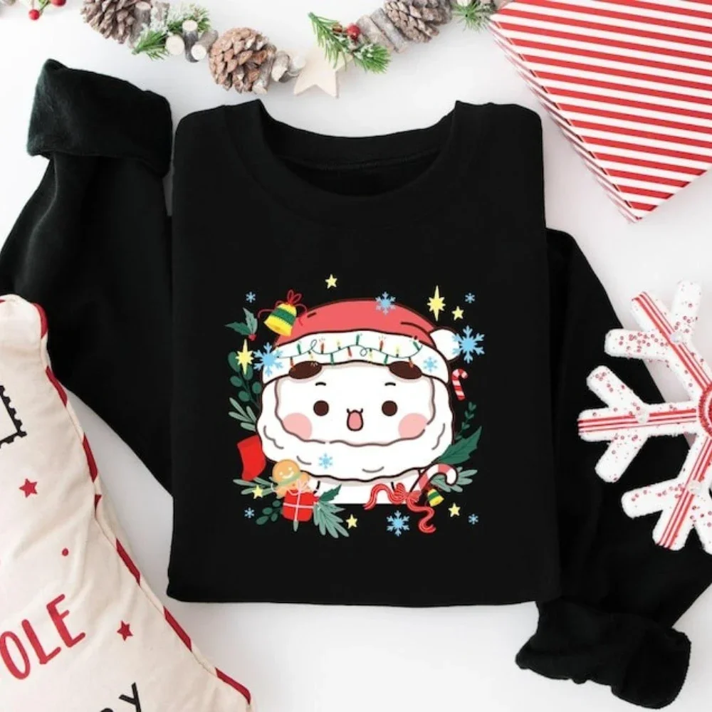 Bubu Dudu Santa Bear Christmas Sweatshirt Kawaii Couple Holiday Crewneck Pullover Casual Men Women Fall Winter Clothing