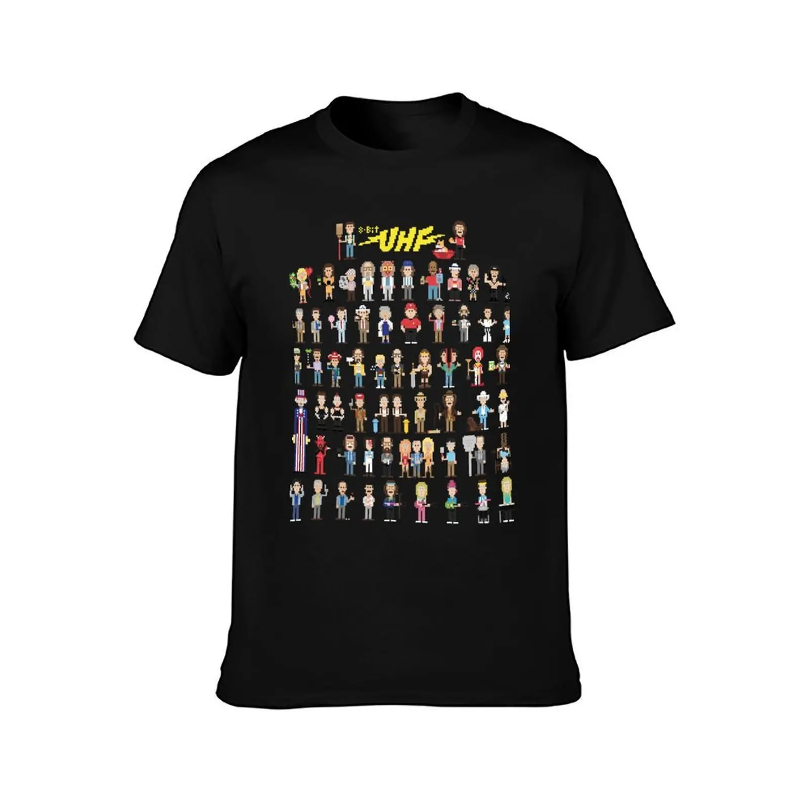 8-Bit UHF T-Shirt, Summer Casual Cotton Tee, Oversized Streetwear Tops, Vintage Graphic Print, Loose Fit Short Sleeve