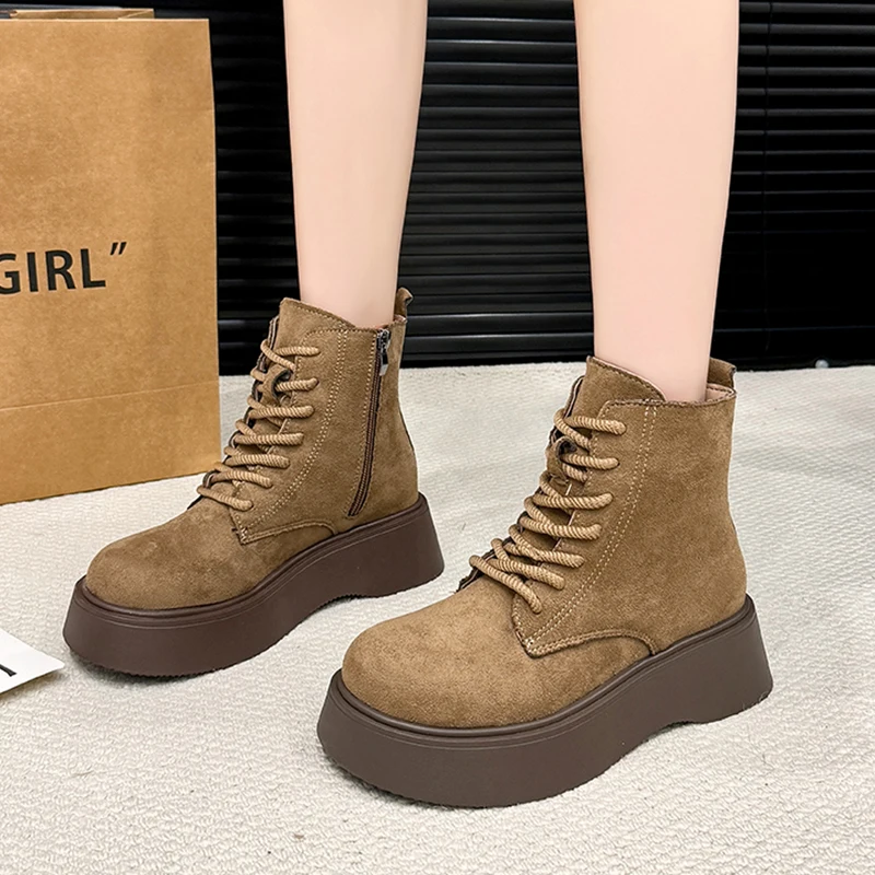 Suede Women’s Ankle Boots Flats Platform Cozy Shoes Fashion Warm Women Winter Boots Casual Sneakers Woman 2025 New Snow Botas