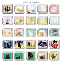 GEMOSA Kawaii Cute Cat Cartoon Italian Charm Link Fit 9mm Stainless Steel Bracelet Making DIY Beads Fashion Women Men Jewelry