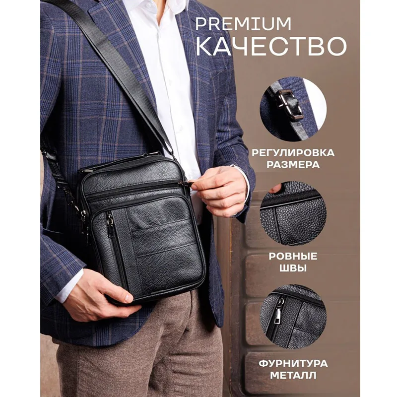 Fashion Men Genuine Leather Handbag Small Travel Shoulder Bag Male Real Leather Crossbody Bags Tote Black Messenger Bag Boy