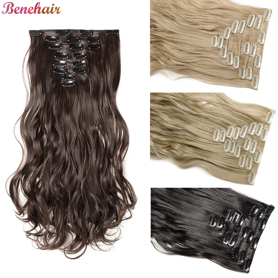 

BENEHAIR Clip in Hair Extensions 17 Inch 8PCS Long Wavy Synthetic Hair Extensions Clip ins Weft Hair Clip Extensions for Women