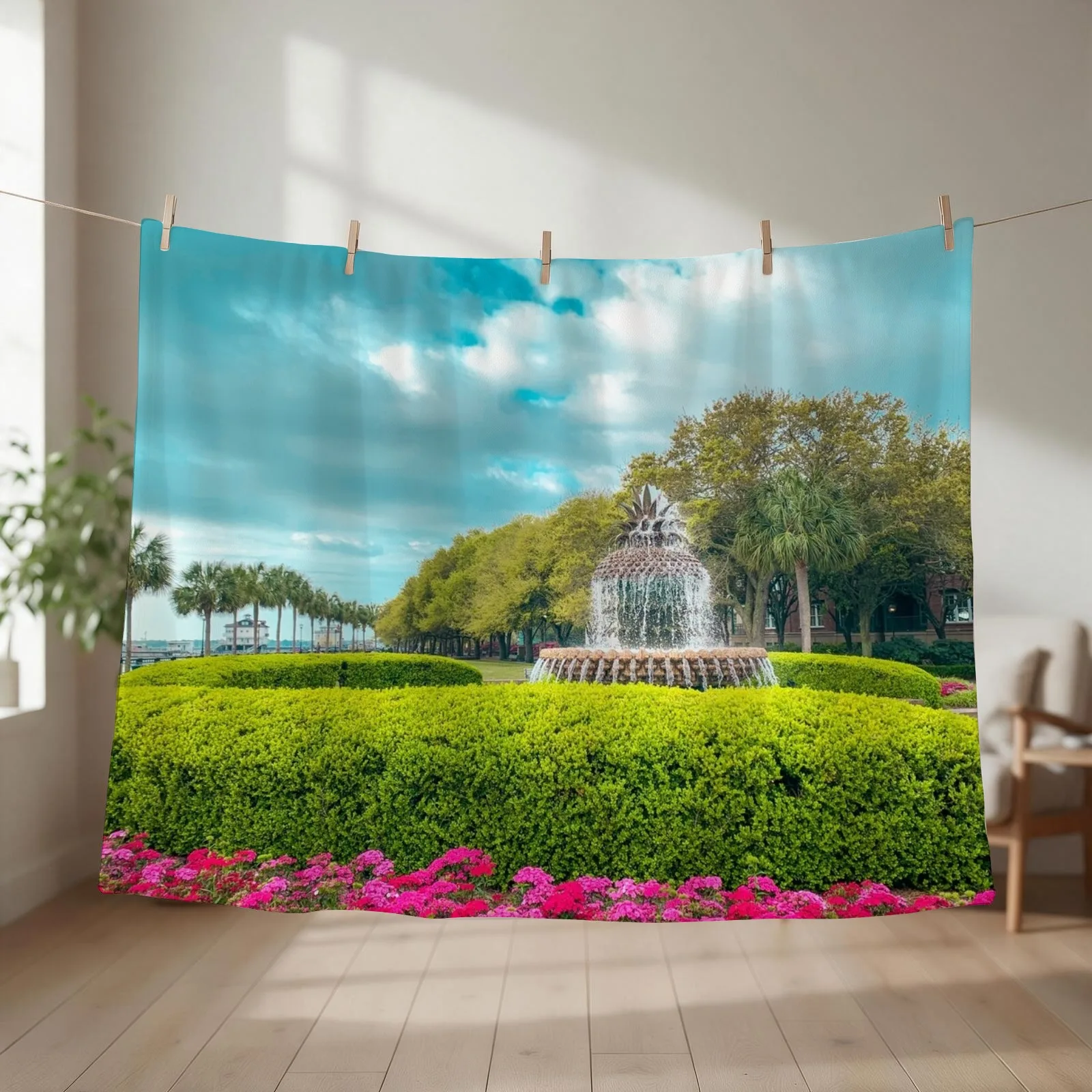Waterfront Park and Pineapple Fountain, Charleston Throw Blanket couch cozy soft plush fuzzy picnic outdoor blanket