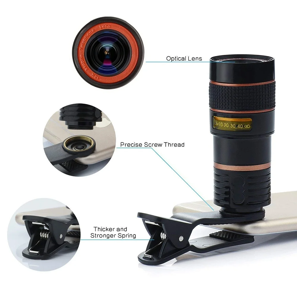 Telescopio universale per telefono Lente lunga 12x Telescopio per smartphone Obiettivo di messa a fuoco Mini obiettivo per telescopio monoculare portatile ad alto ingrandimento
