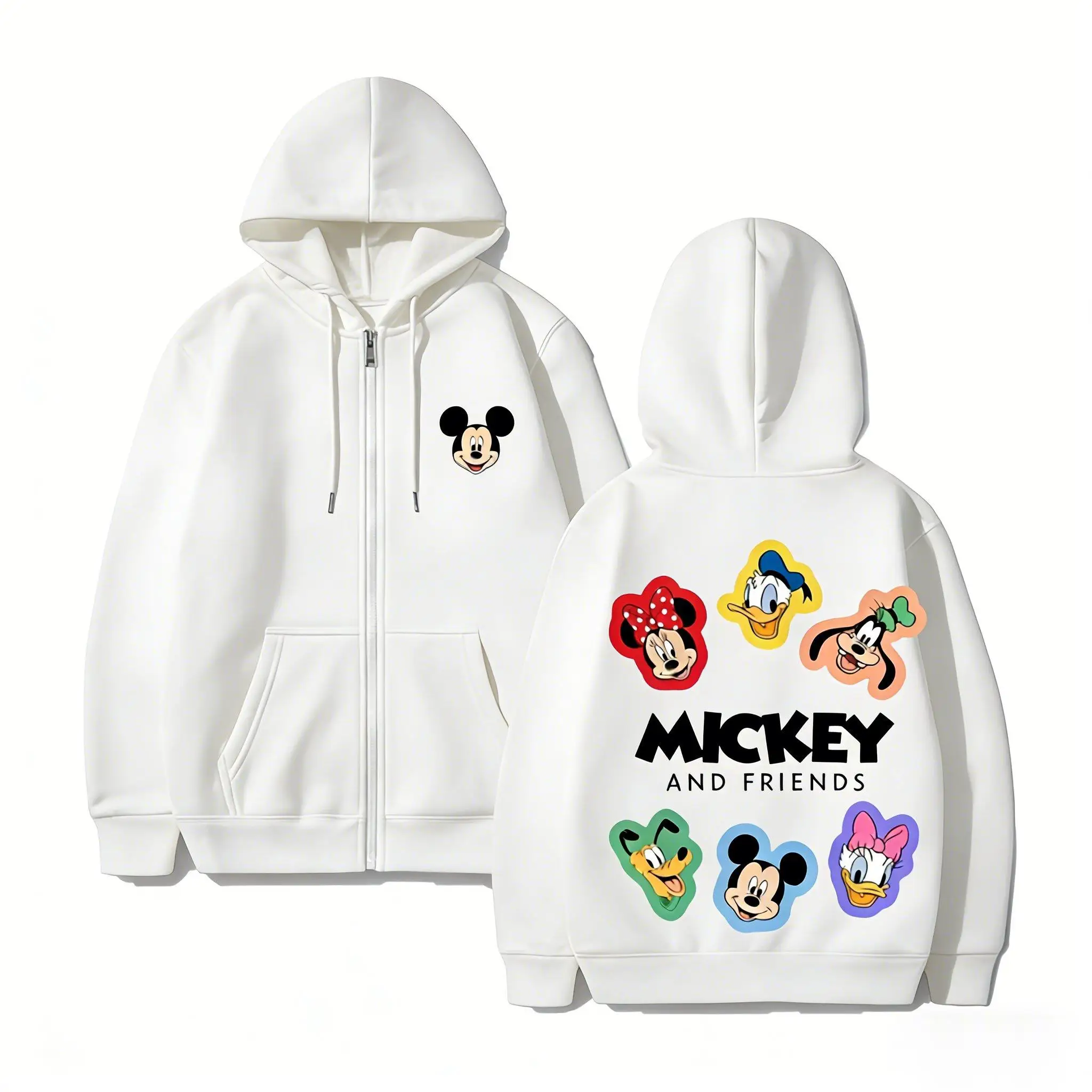 Unisex Disney Mickey Print Hoodie Men Women Zip Up Sweatshirt 2026 Winter Streetwear Casual Vintage Pullover Jacket Long-sleeved