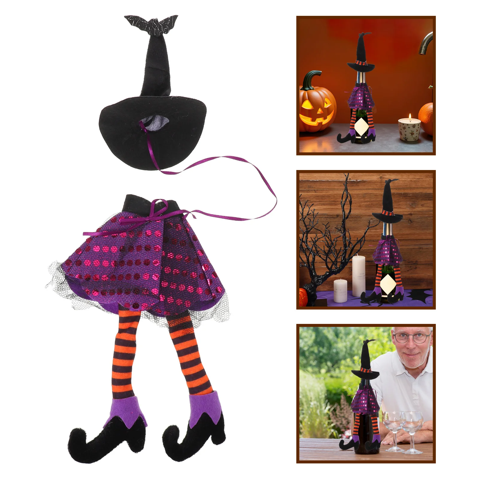 

2Pcs Halloween Witch Hat Wine Bottle Covers Red Wine Party Accessories Holiday Table Decorations Holiday Bottle Covers