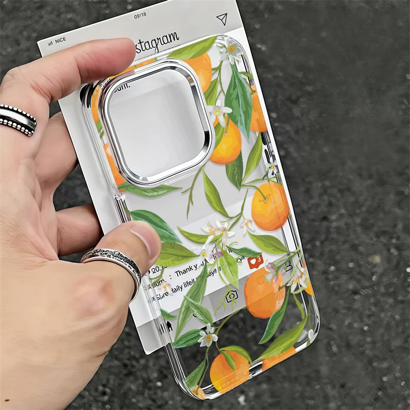 Etui na telefon iPhone 17 Air 16e 16 15 14 13 12 11 Pro Max z motywem pomarańczowych kwiatów, miękkie, silikonowe, przezroczyste, odporne na wstrząsy.