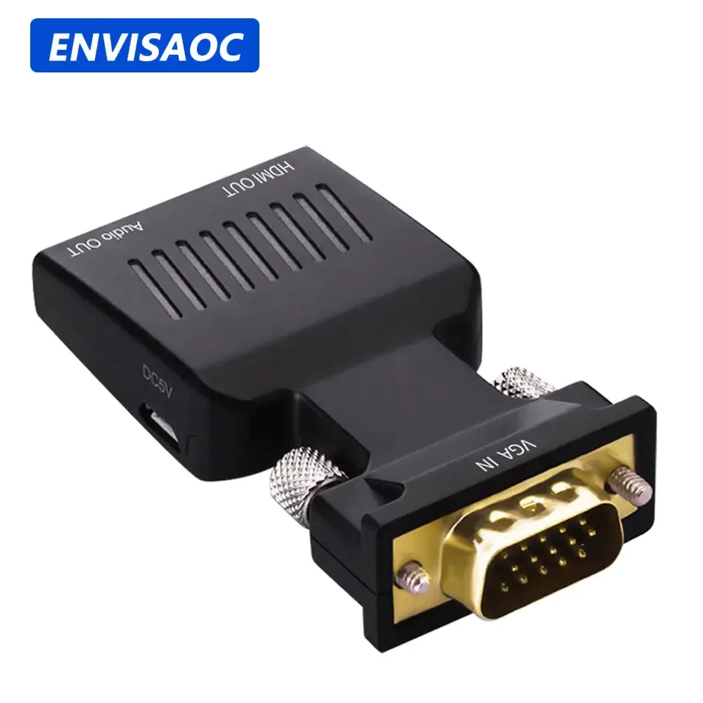 Adaptador convertidor compatible con VGA a HDMI, 1080P, para PC, portátil a HDTV, proyector, vídeo, Audio, HDMI