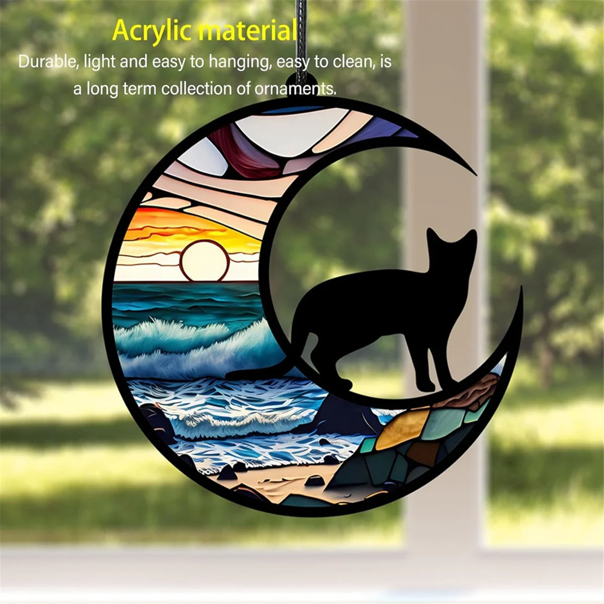 Cat Suncatcher, Acrylic Cat Memorial Suncatcher Stained Glass Window Hanging Ornament Suncatcher Gift Decoration