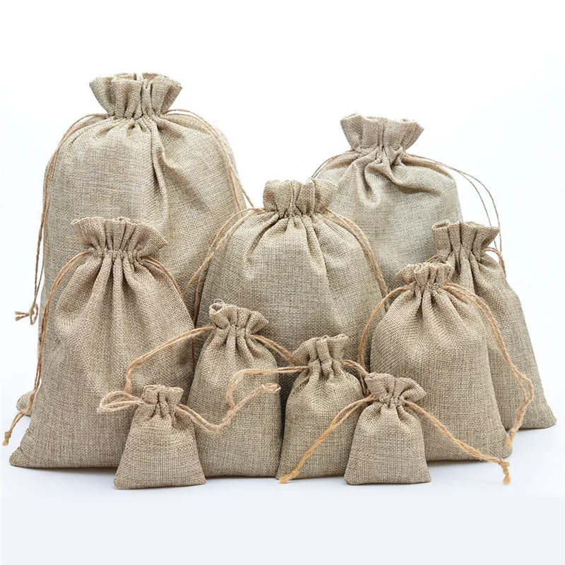 1pcs Linen Jute Drawstring Gift Bags Sacks Wedding Birthday Party Favors Drawstring Gift Christmas Bags Baby Shower Supplies