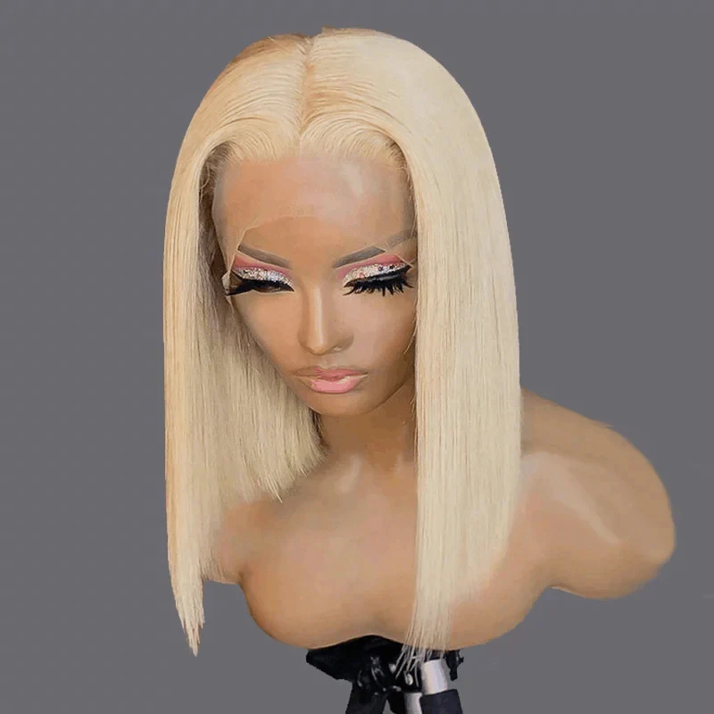 13x4 Straight Bob Wig Human Hair Lace Pre Plucked Bleached Knots Lace With Baby Hair  613 Blonde 200% Density Lace Front Wigs