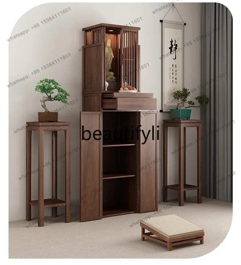 Factory DirectBuddhist niche new Chinese vertical cabinet with door modern light luxury small solid wood table incense table