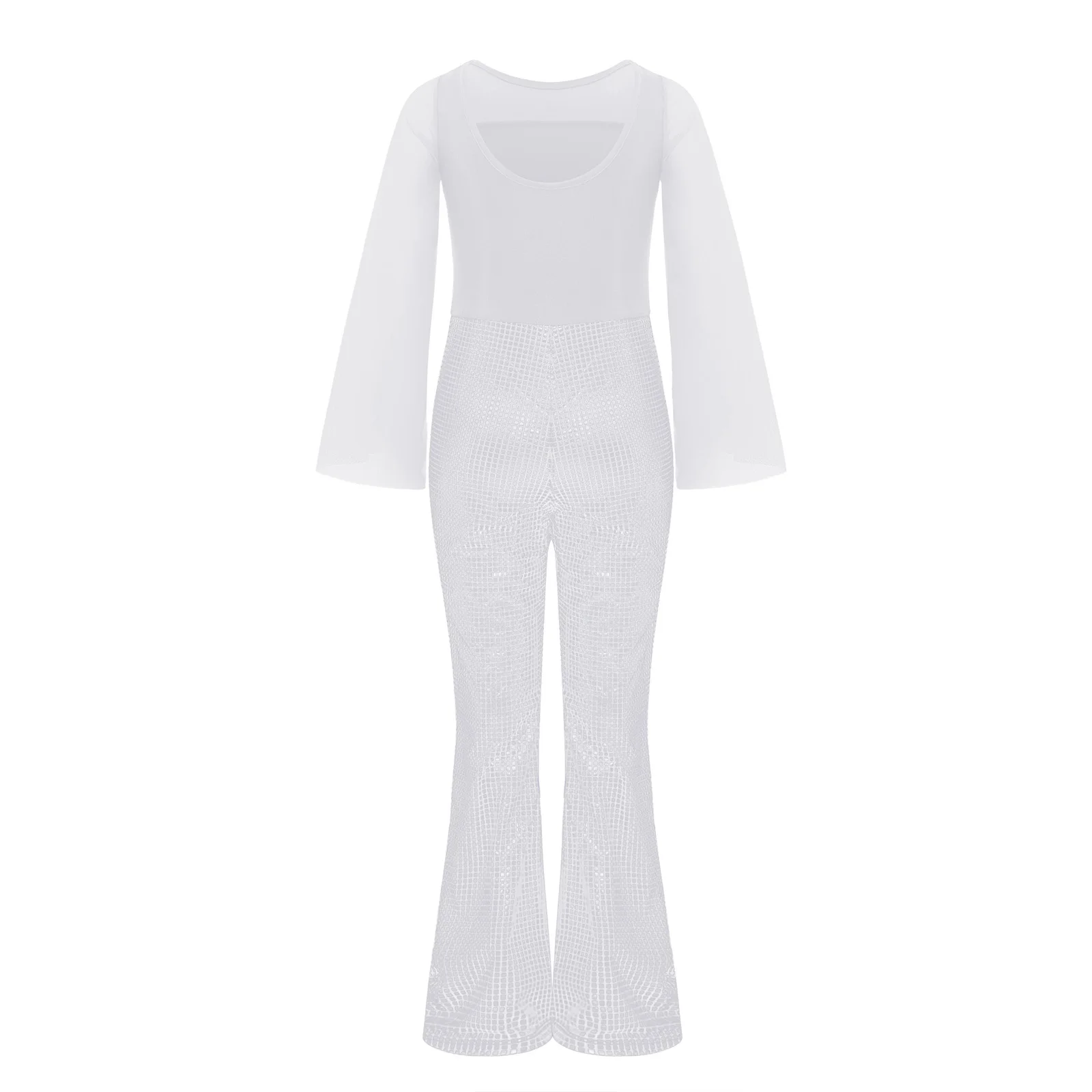 Combinaison métallique pour enfants filles, Costumes de spectacle de danse de salon de Ballet Jazz, bas de cloche, body complet, vêtements de fête pour spectacle scolaire