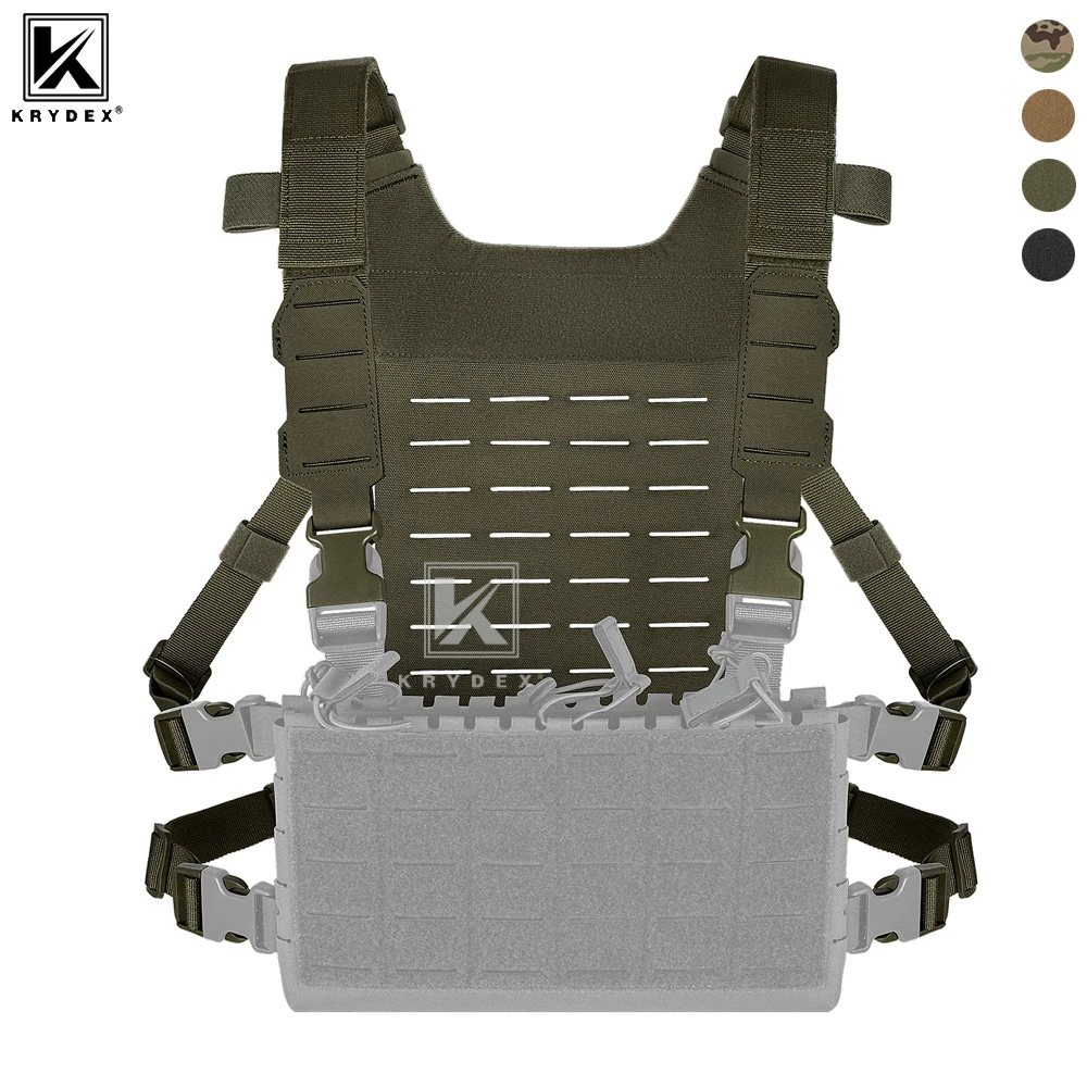 KRYDEX Tactical Chest Rig Shoulder Strap with Back MOLLE Panel Hunting Airsoft Accessories