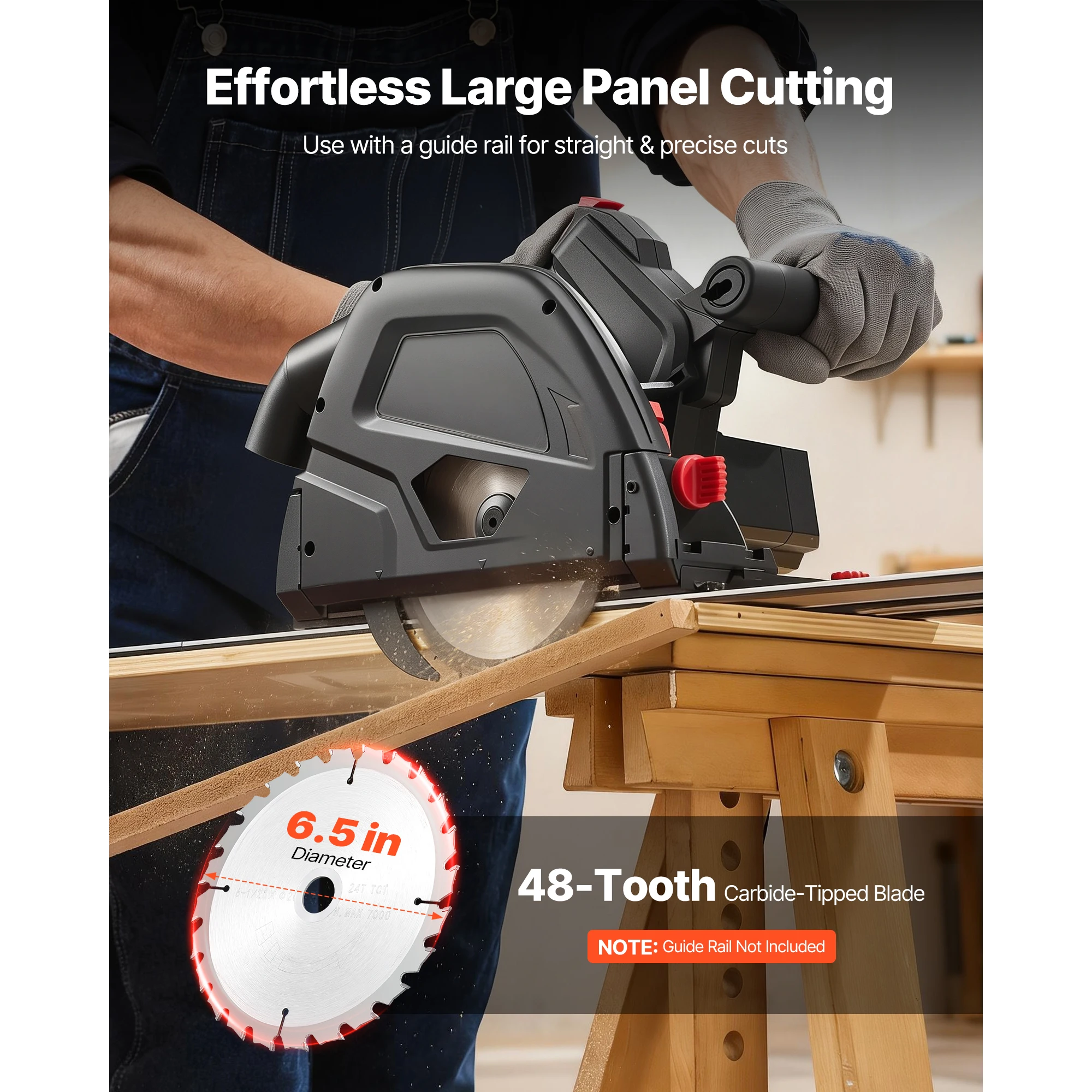 SucceBuy Track Saw 6-1/2-Inch Plunge-Cut Circular Saw Kit 2.16 in Cutting Depth for Wood Plastic, Guide Rail Not Included Black