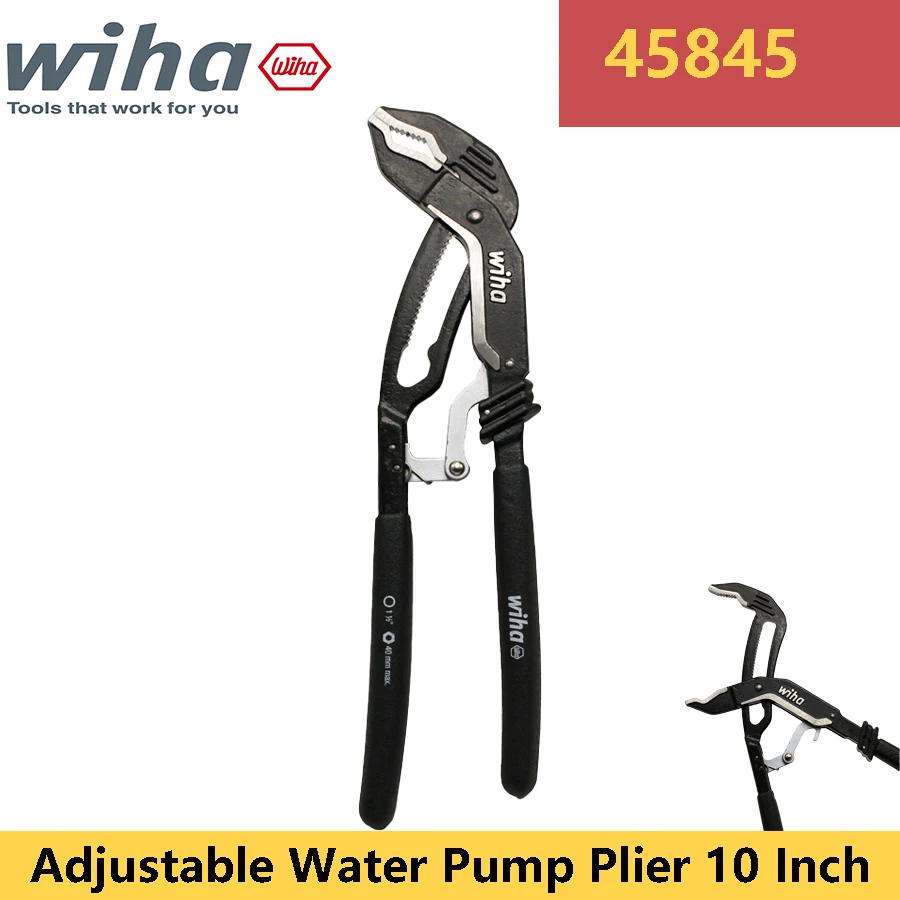 WIHA 45845 Adjustable Water Pump Plier 10 Inch with Comfort Grip Ratcheting Push Button Black Forest Classical Water Pump Plier