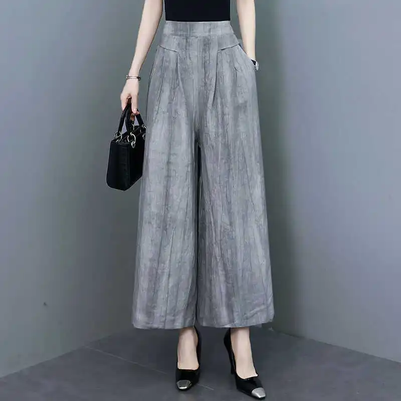 

Женские повседневные брюки с высокой талией и широкими штанинами из хлопка и льна, весенне-летние, свободного кроя, тонкие, с отворотами